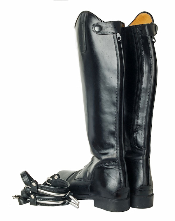 Schwarze Reitstiefel aus Leder mit Sporen