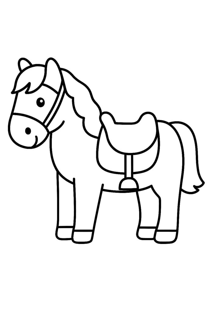Ausmalbild Pferd mit Sattel